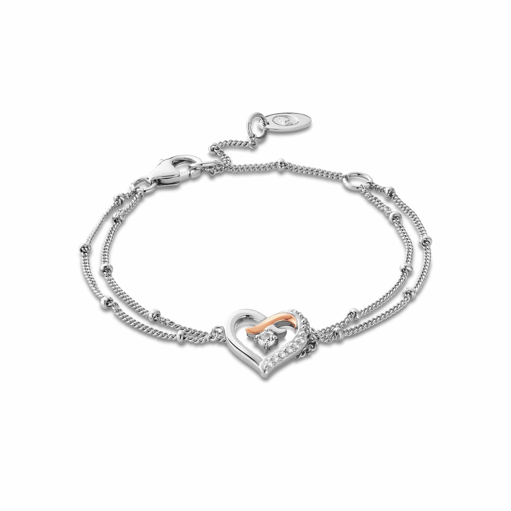 Forever Yours Sterling Silver Kiss Double-Chain Bracelet with Topaz