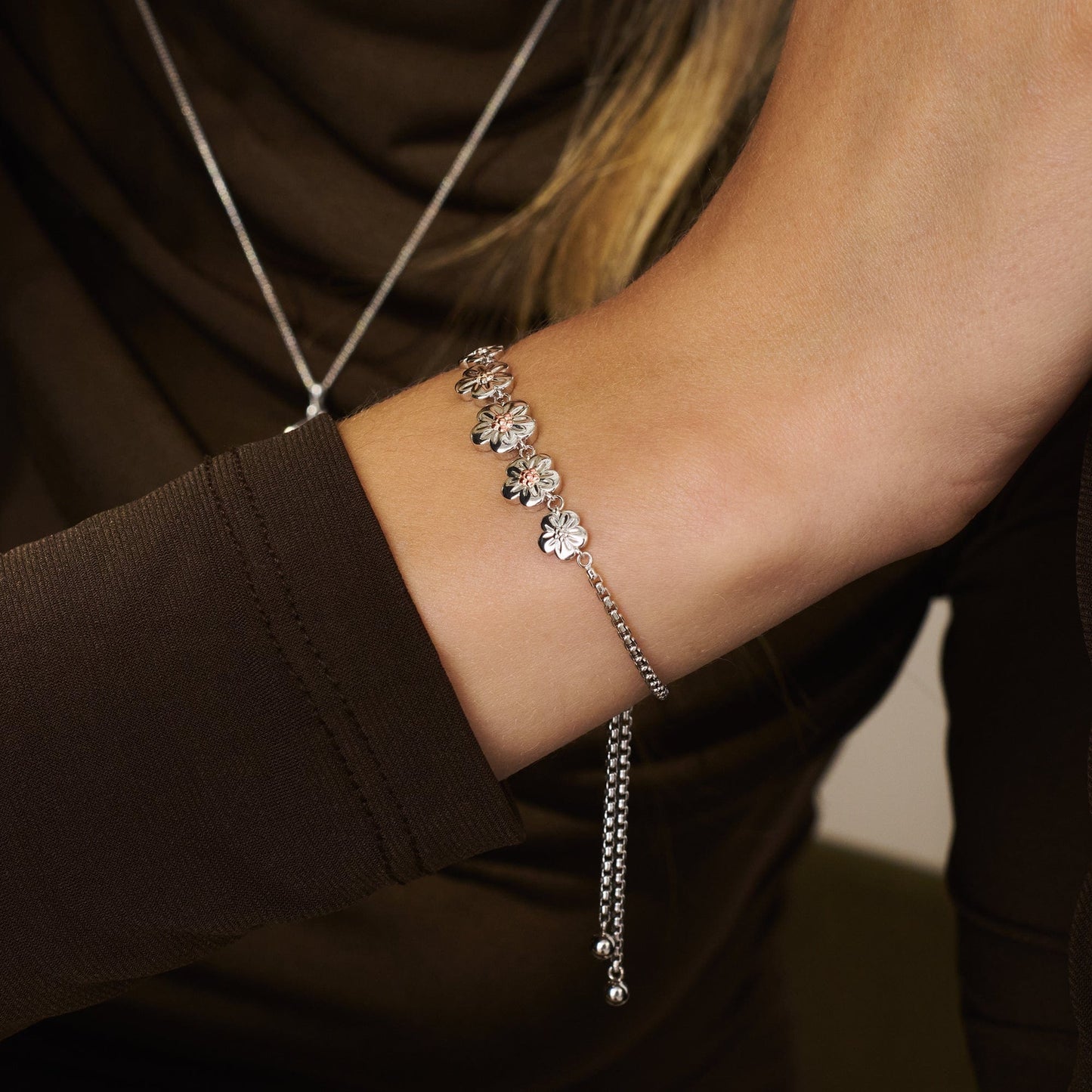 Nature's Wonder Sterling Silver Forget-Me-Not Adjustable Bracelet