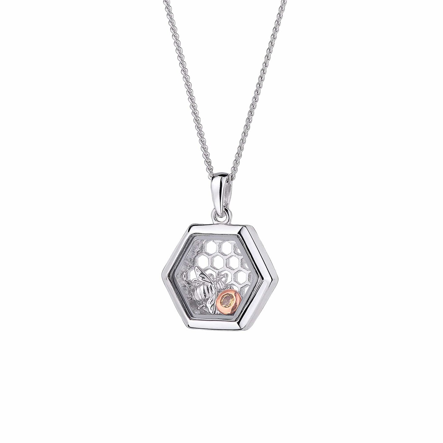 Nature's Wonder Sterling Silver Honey Bee Inner Charm Pendant with Citrine