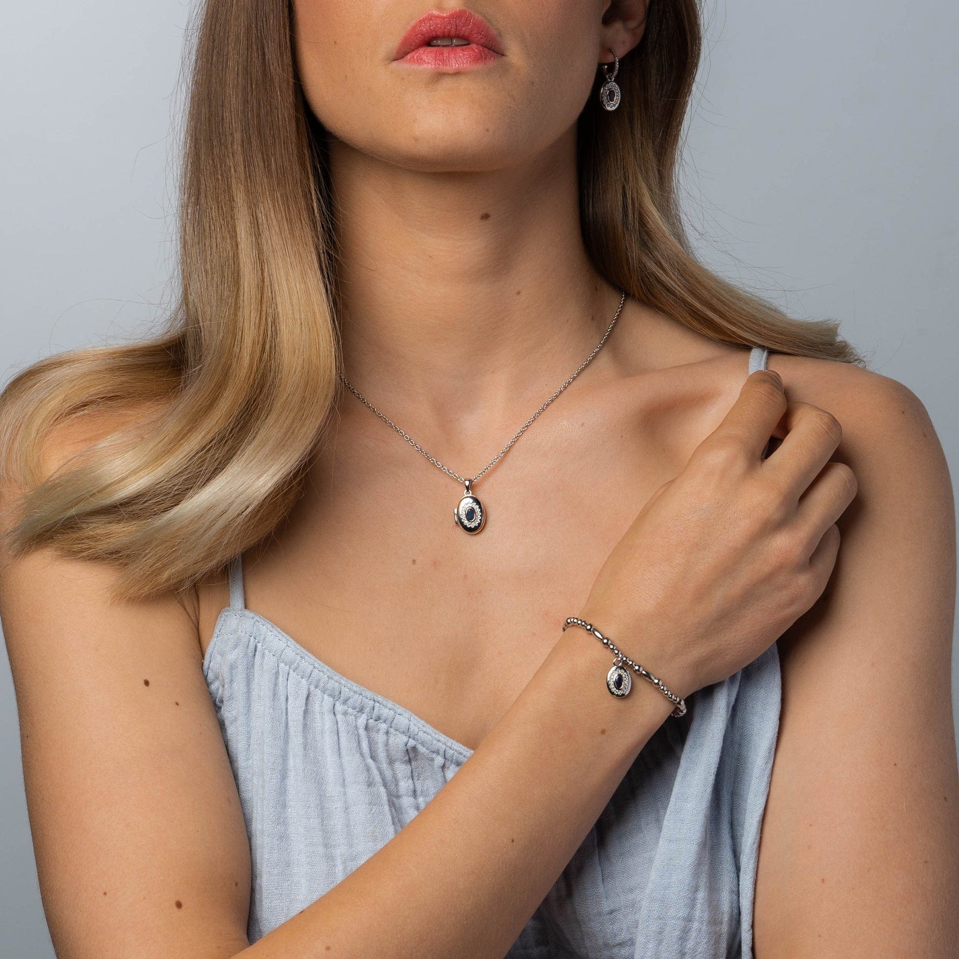 Royal Clogau®  Sterling Silver Diana Locket with Sapphire & Topaz