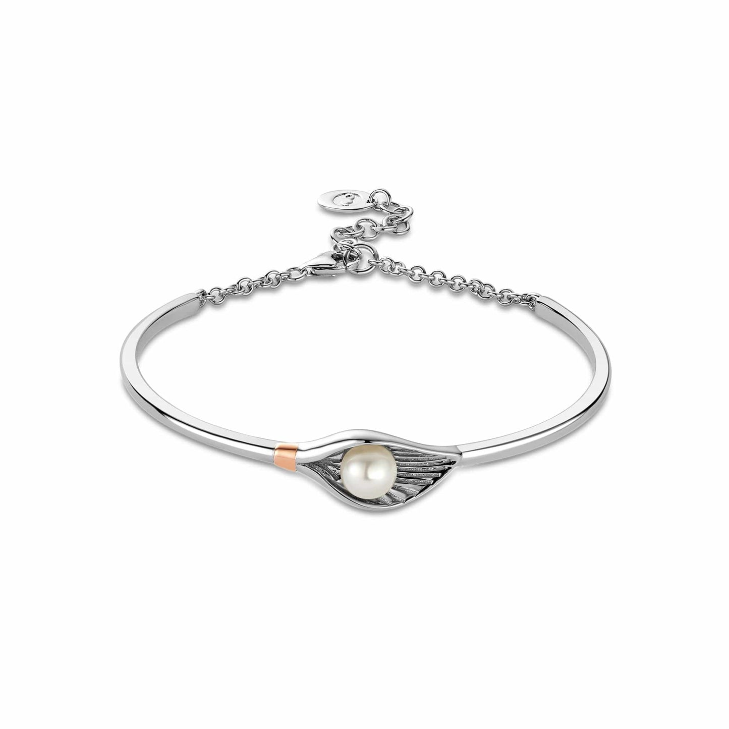 Nature's Wonder Sterling Silver Oyster Shell Banglet with Pearl
