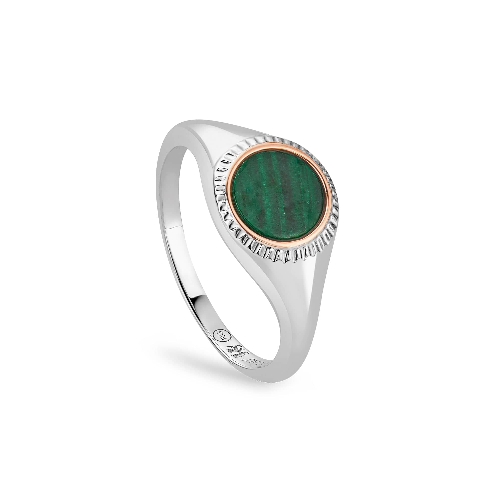 Reflections of Padarn Silver and Malachite Circular Ring Clogau