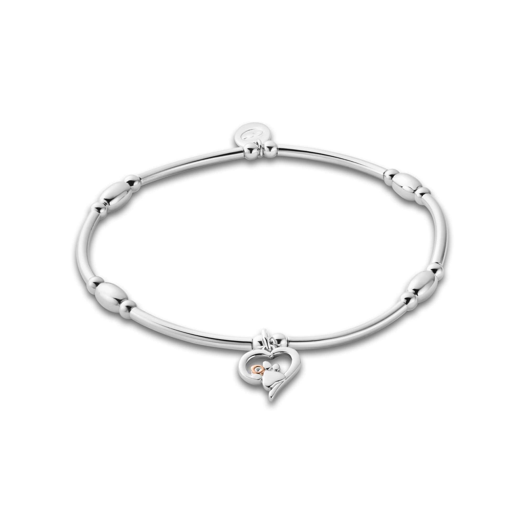 GLOWDAS Pet Paw Print Charm For Bracelet - 925 Sterling Silver Dog Bone With CZ, Fits European Charm Bracelets