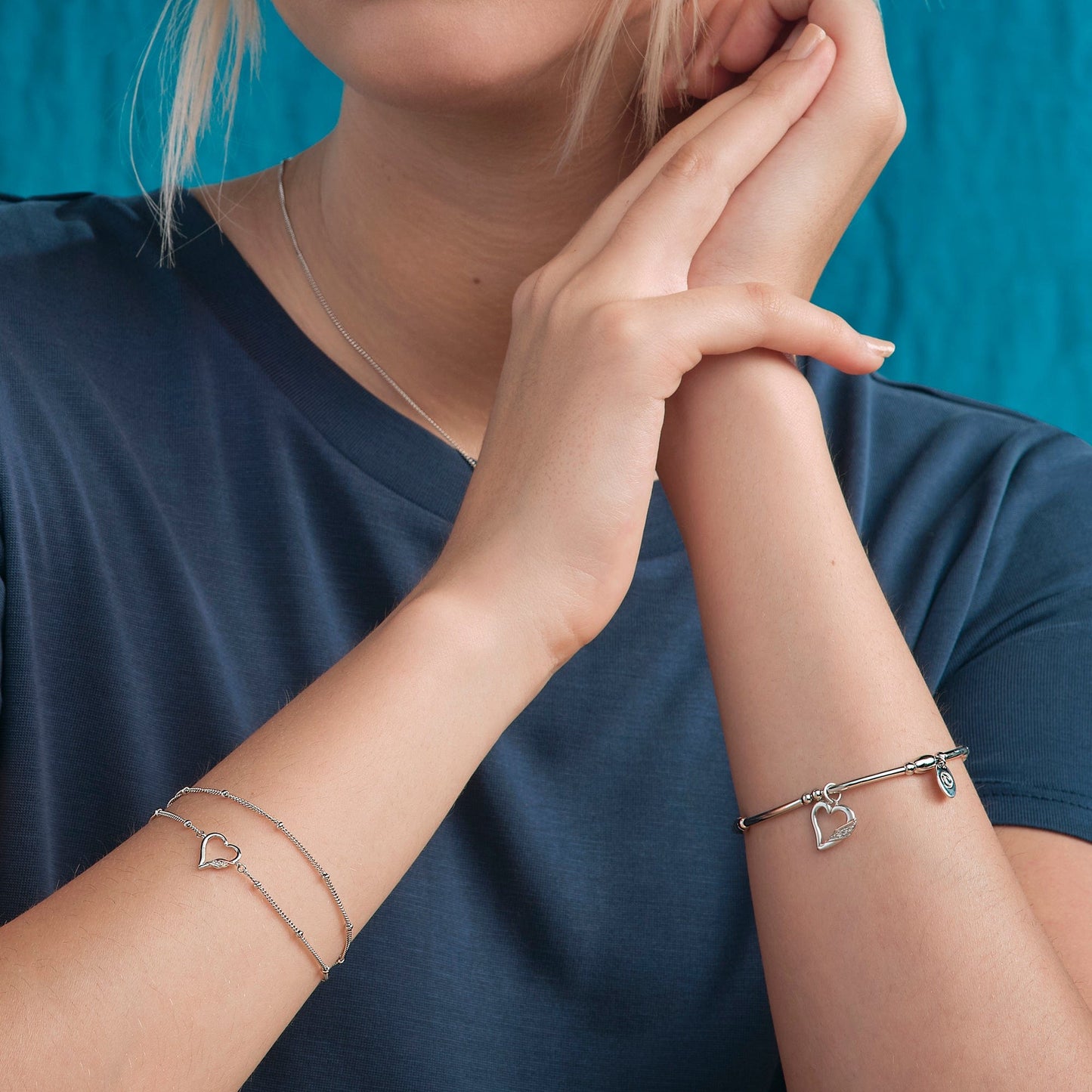 Past Present Future® Sterling Silver Heart Double-Chain Bracelet with Topaz