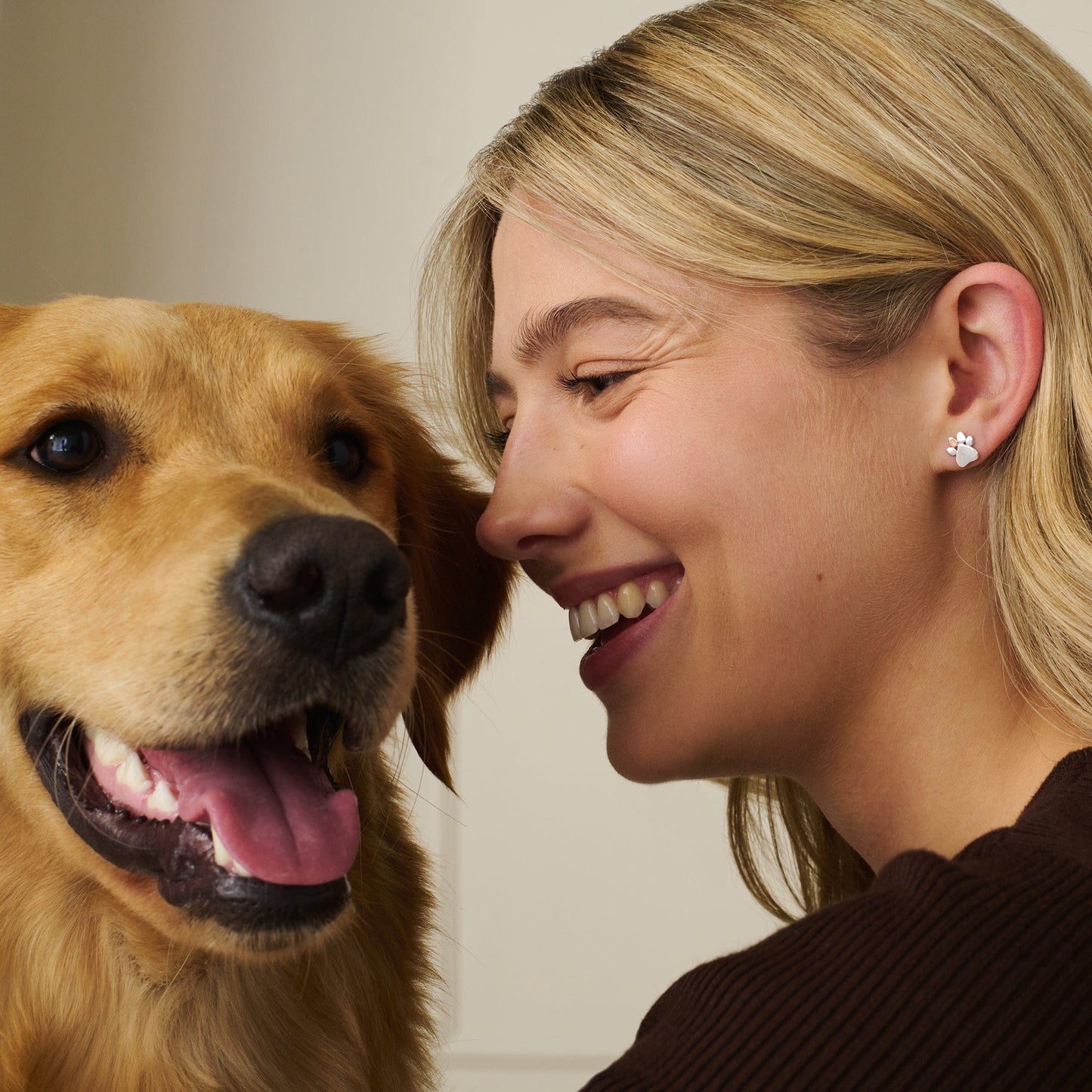 Paw Prints Sterling Silver Stud Earrings with Topaz