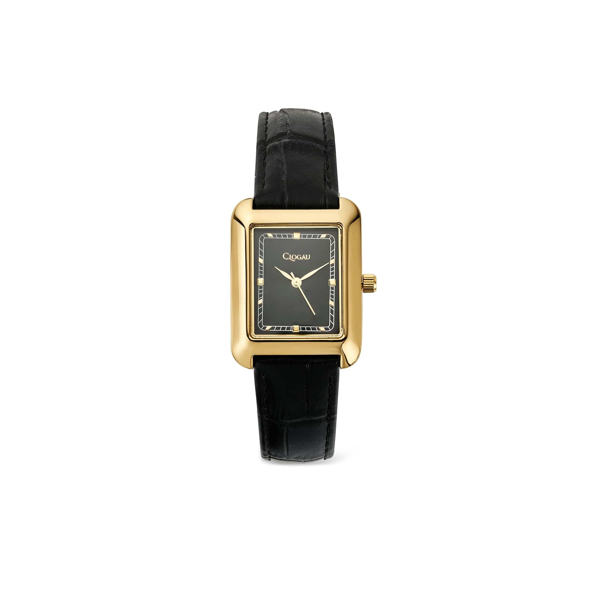 Crafnant Yellow Gold-Tone Watch with Black Leather Strap – Clogau