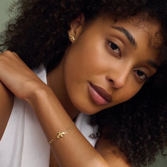 Nature's Wonder 9ct Solid Gold Honey Bee Double-Chain Bracelet