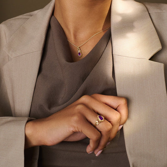 Royal Clogau® 9ct Solid Gold Delphinium Pendant with Amethyst