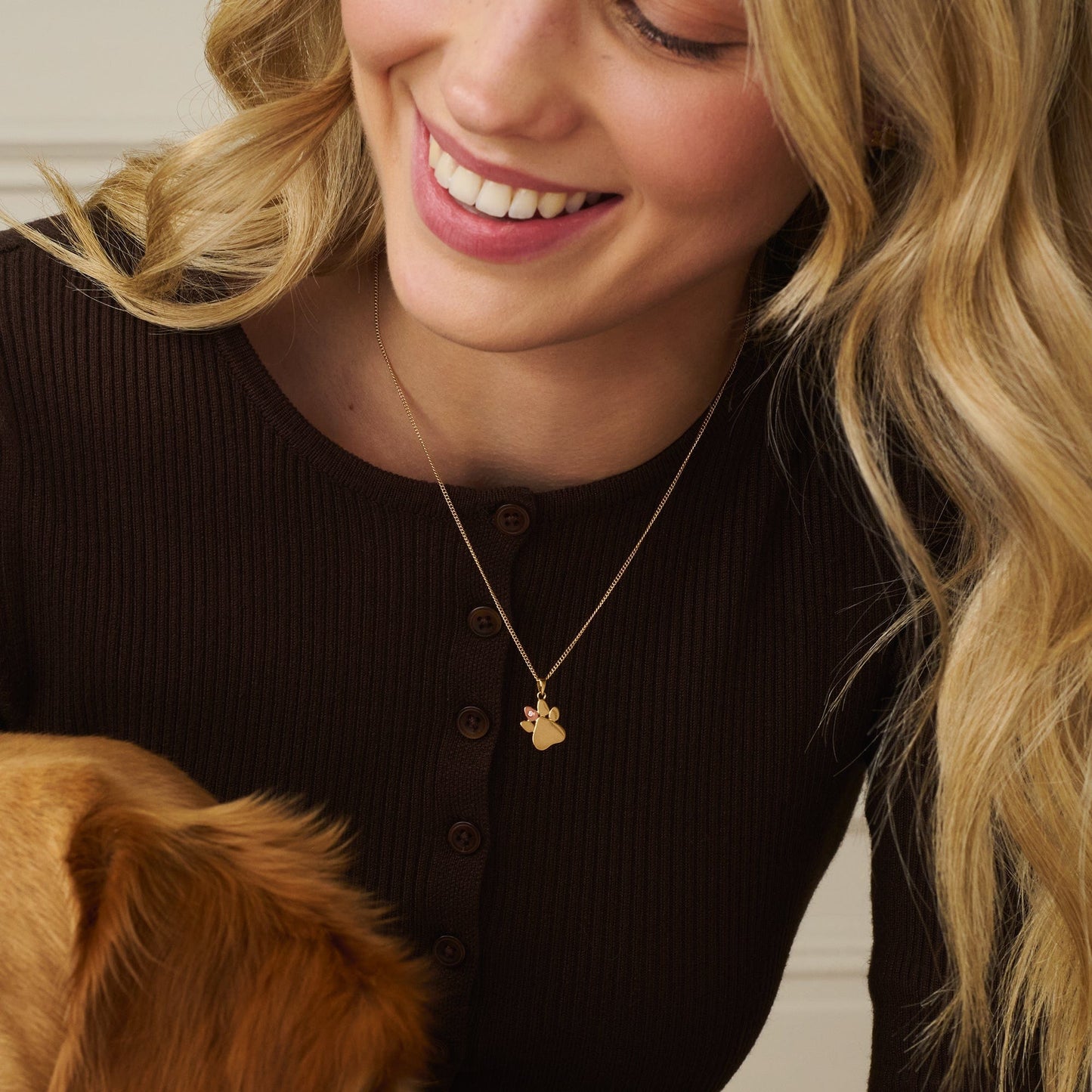 Paw Prints 9ct Solid Gold Pendant with Diamond