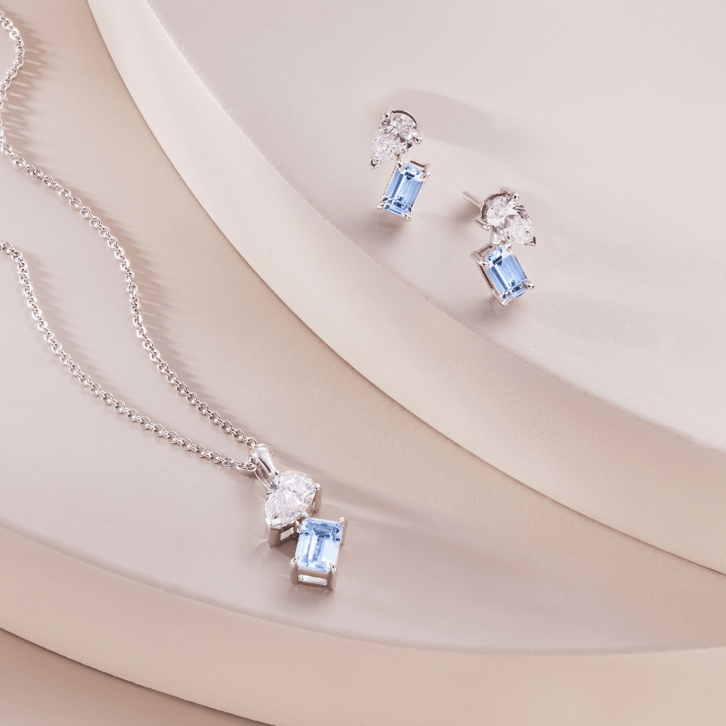 Promises 9ct Solid White Gold Pendant with Aquamarine Bridal Set