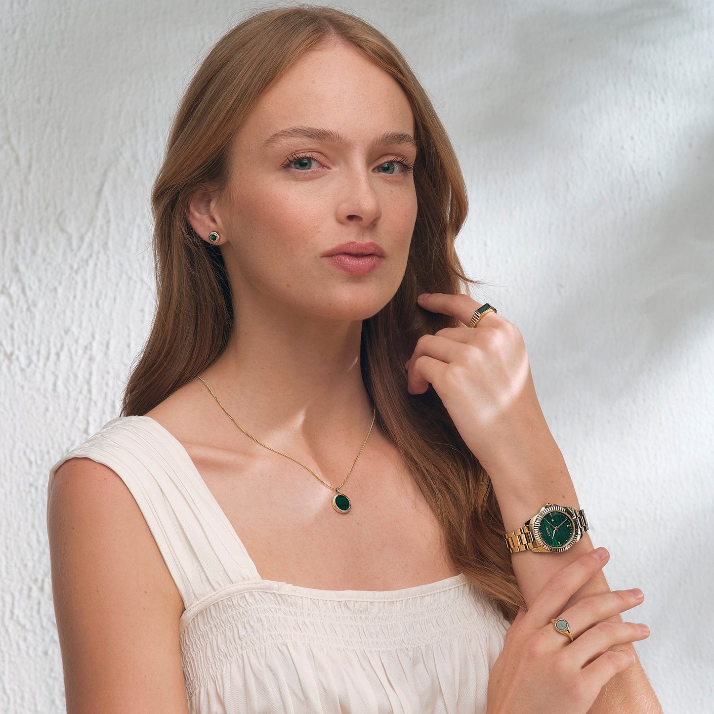 Reflections of Padarn Gold and Malachite Rectangular Ring
