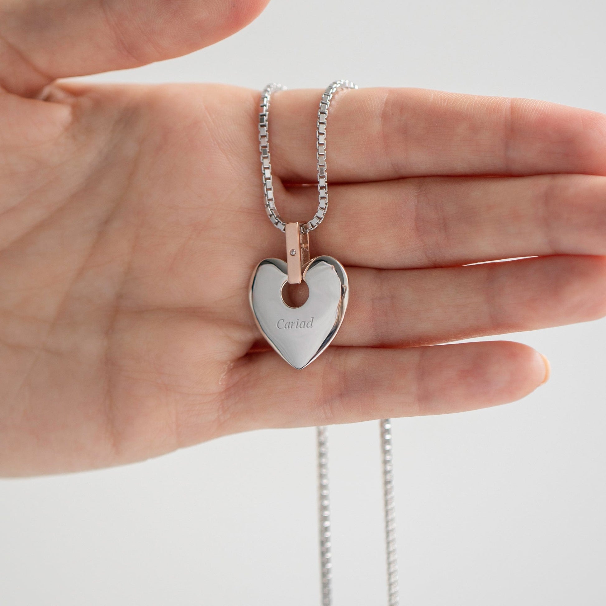 Cariad® Silver and Diamond Large Heart Pendant
