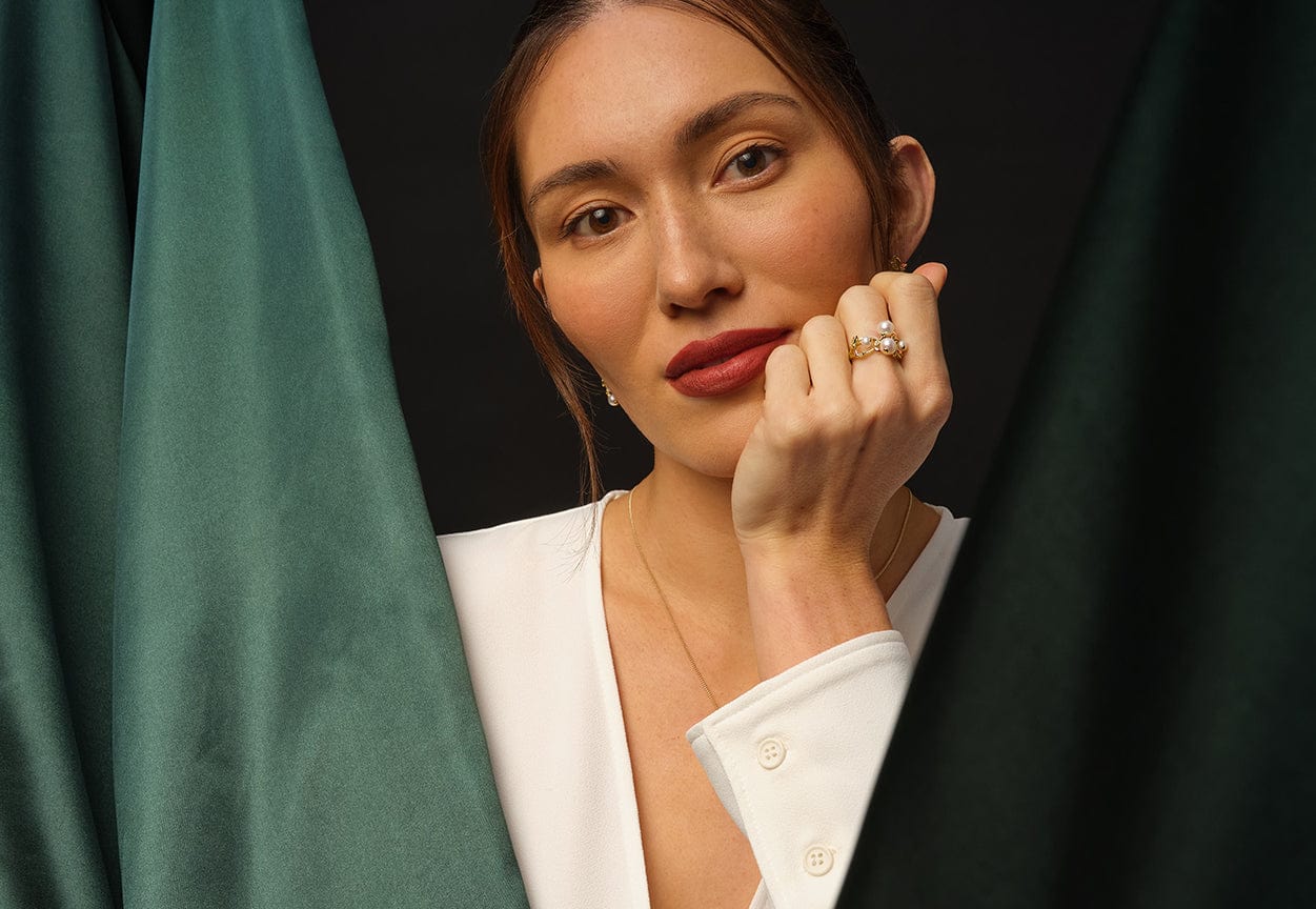 Lily of the Valley Gold, Diamond and Pearl Ring