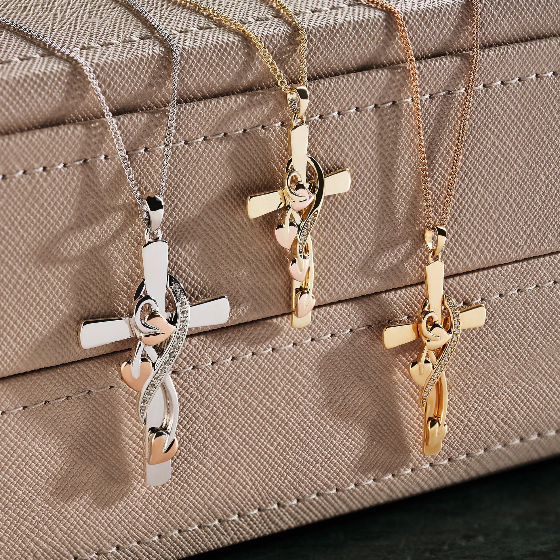 Tree of Life® 9ct Solid Gold Vine Cross Pendant with Diamonds