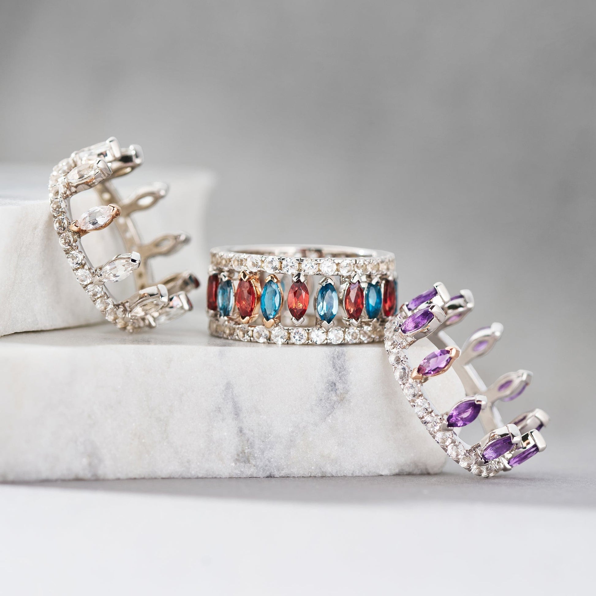 Clogau® Celebration Sterling Silver Crown Ring with Red Garnet & Topaz