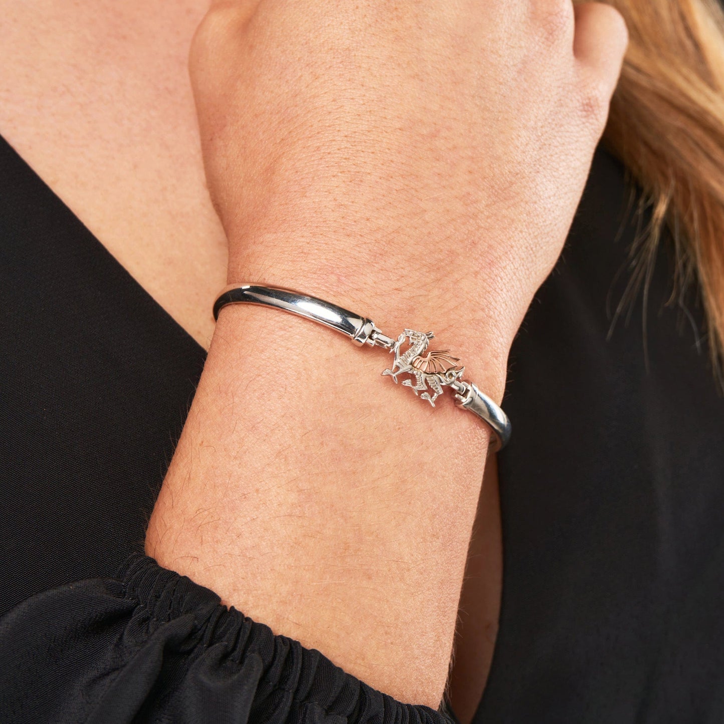 Royal Clogau® Sterling Silver Welsh Dragon Bangle
