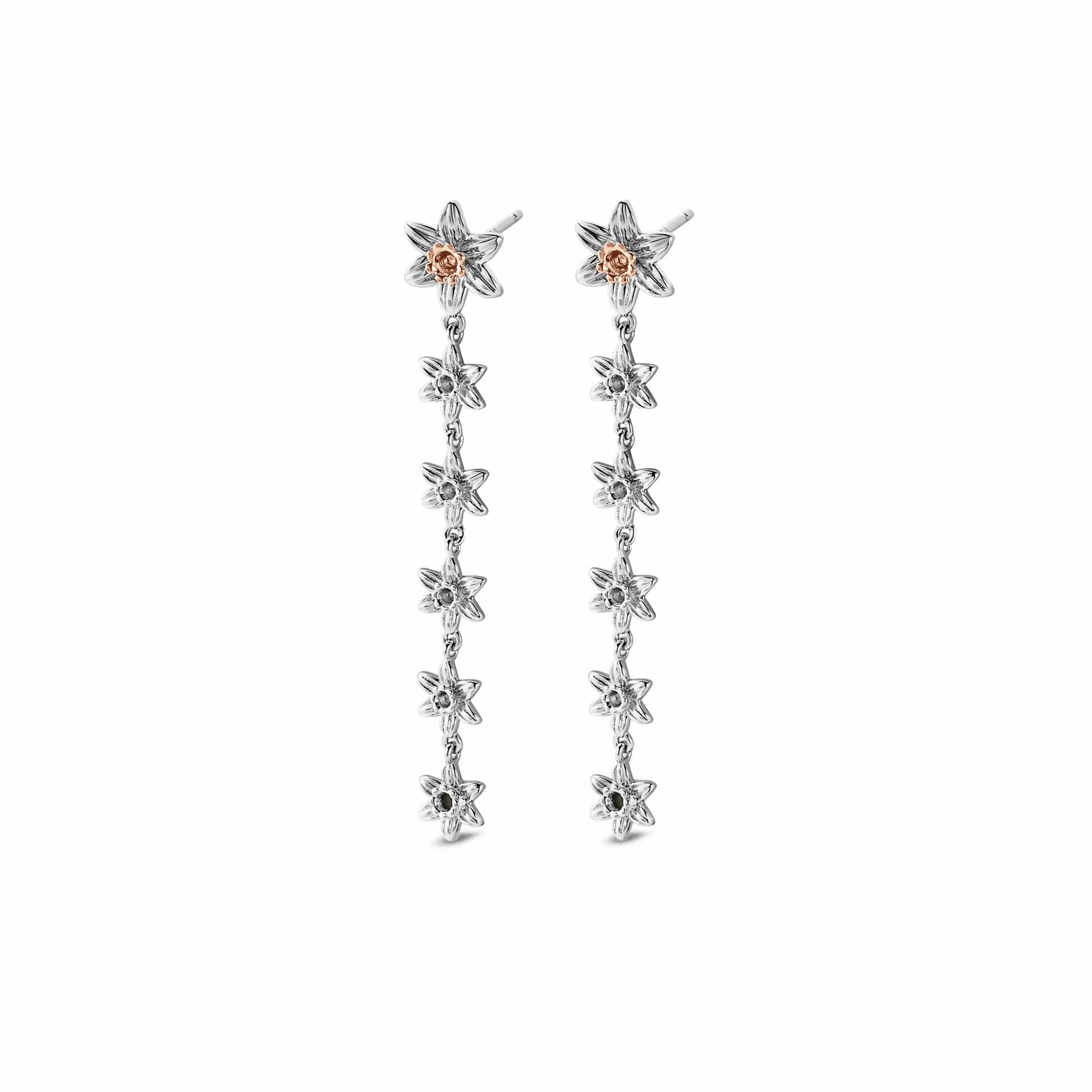 Nature's Wonder Sterling Silver Daffodil Drop-Hoop Earrings
