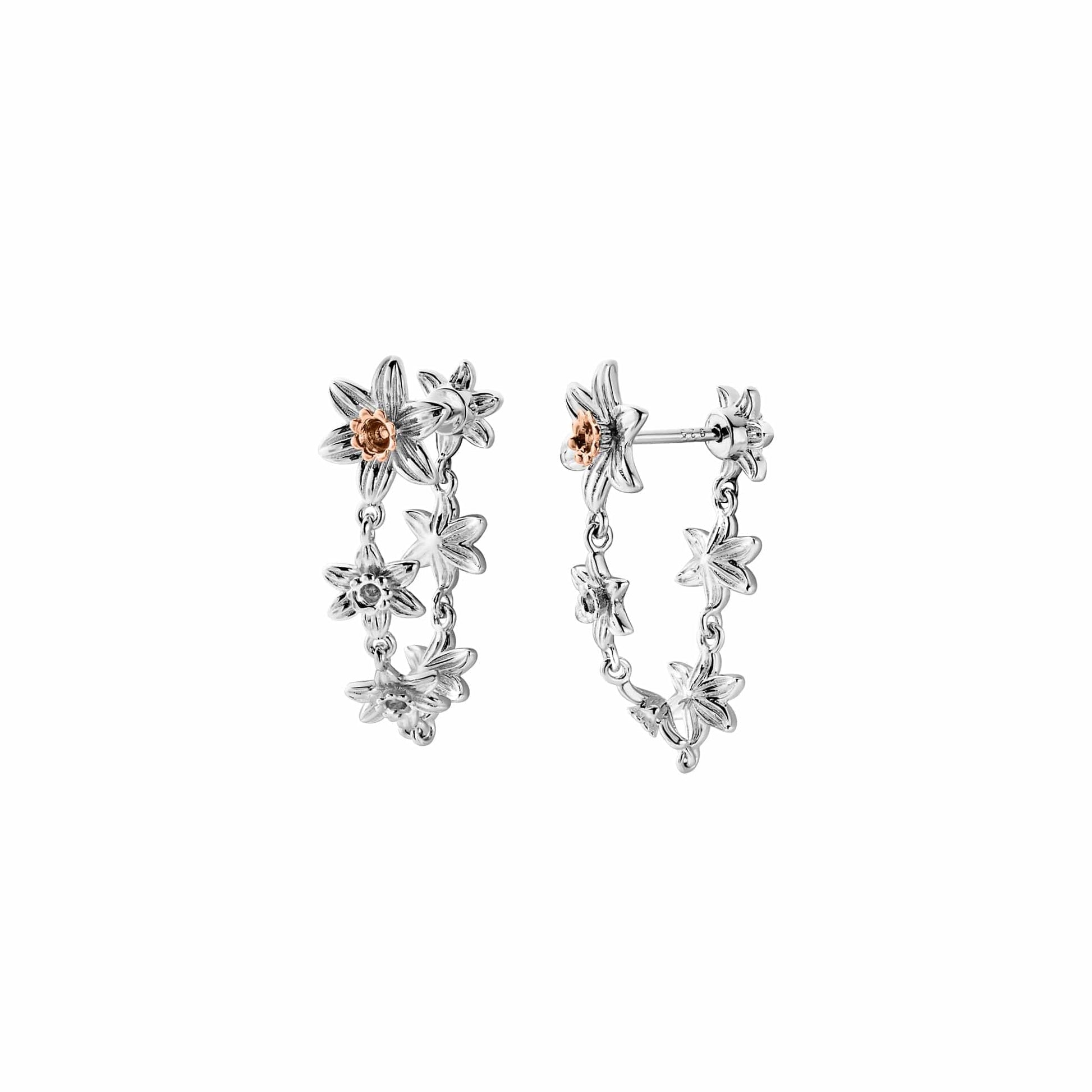 Nature's Wonder Sterling Silver Daffodil Drop-Hoop Earrings