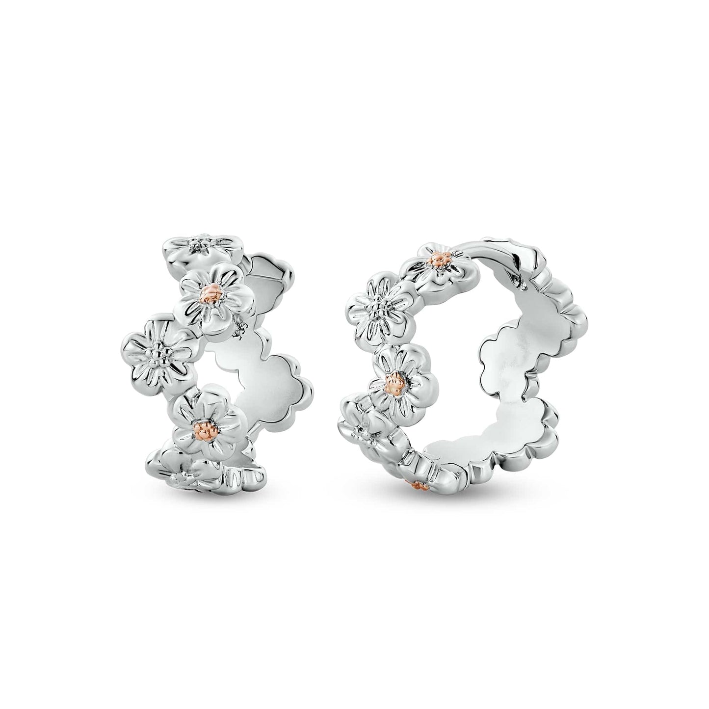 Nature's Wonder Sterling Silver Forget-Me-Not Huggie Hoop Earrings
