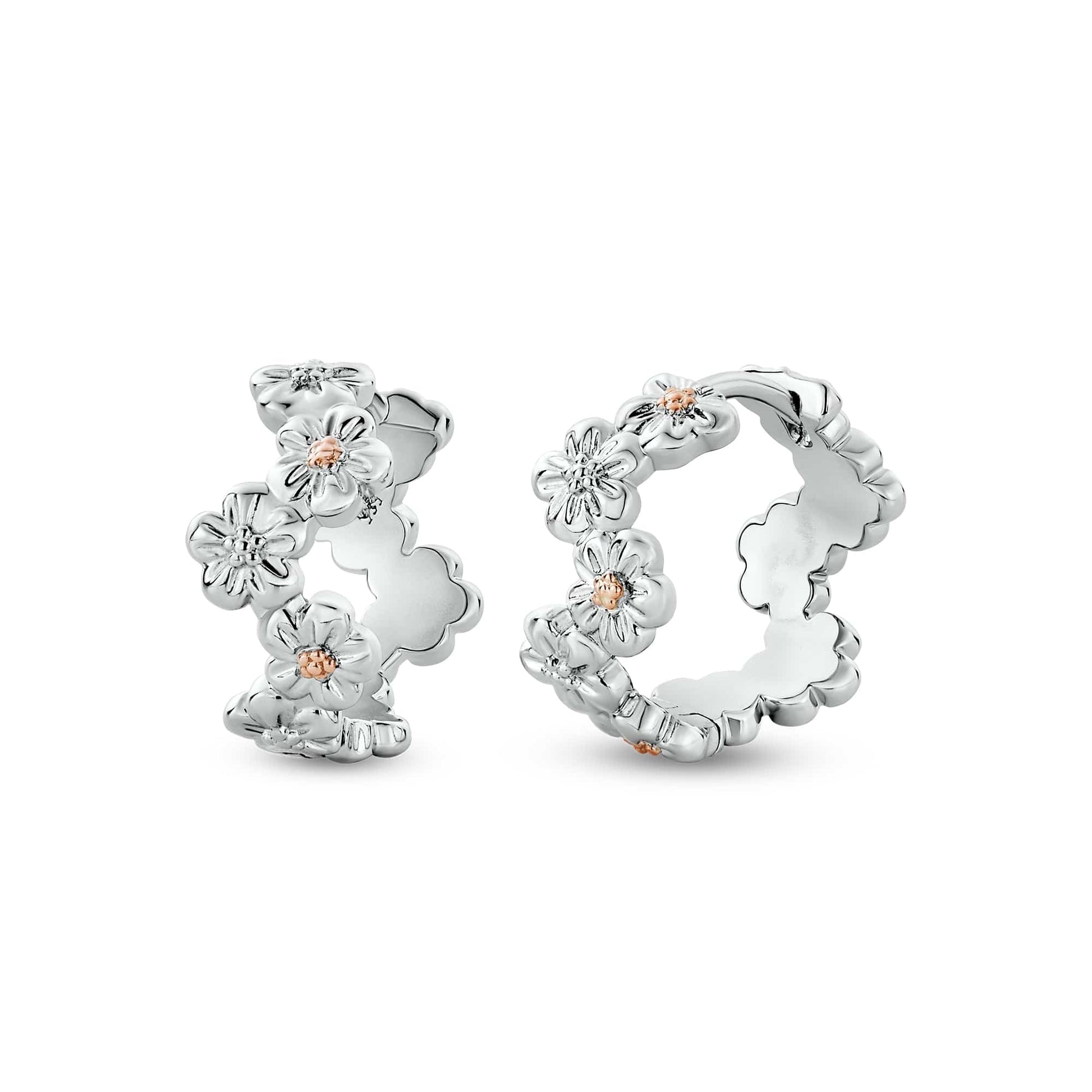 Nature's Wonder Sterling Silver Forget-Me-Not Huggie Hoop Earrings