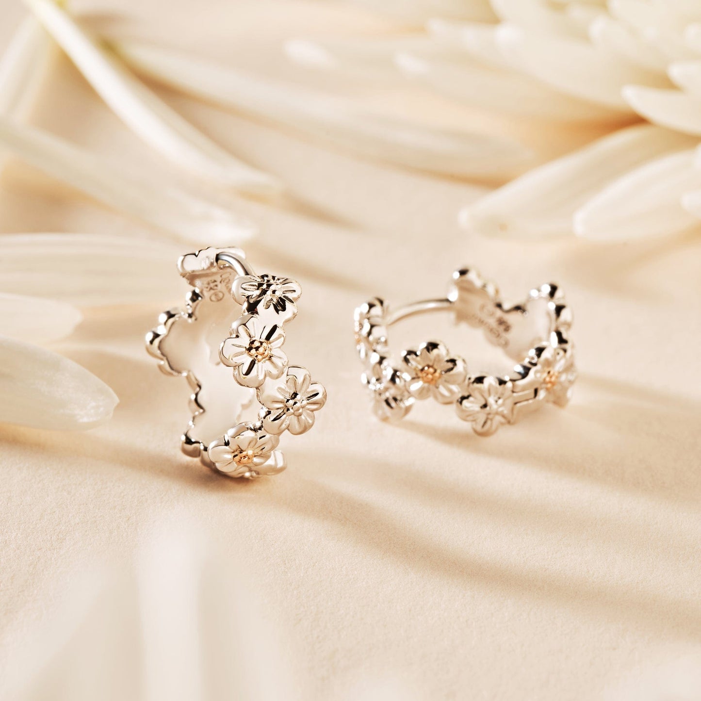 Nature's Wonder Sterling Silver Forget-Me-Not Huggie Hoop Earrings