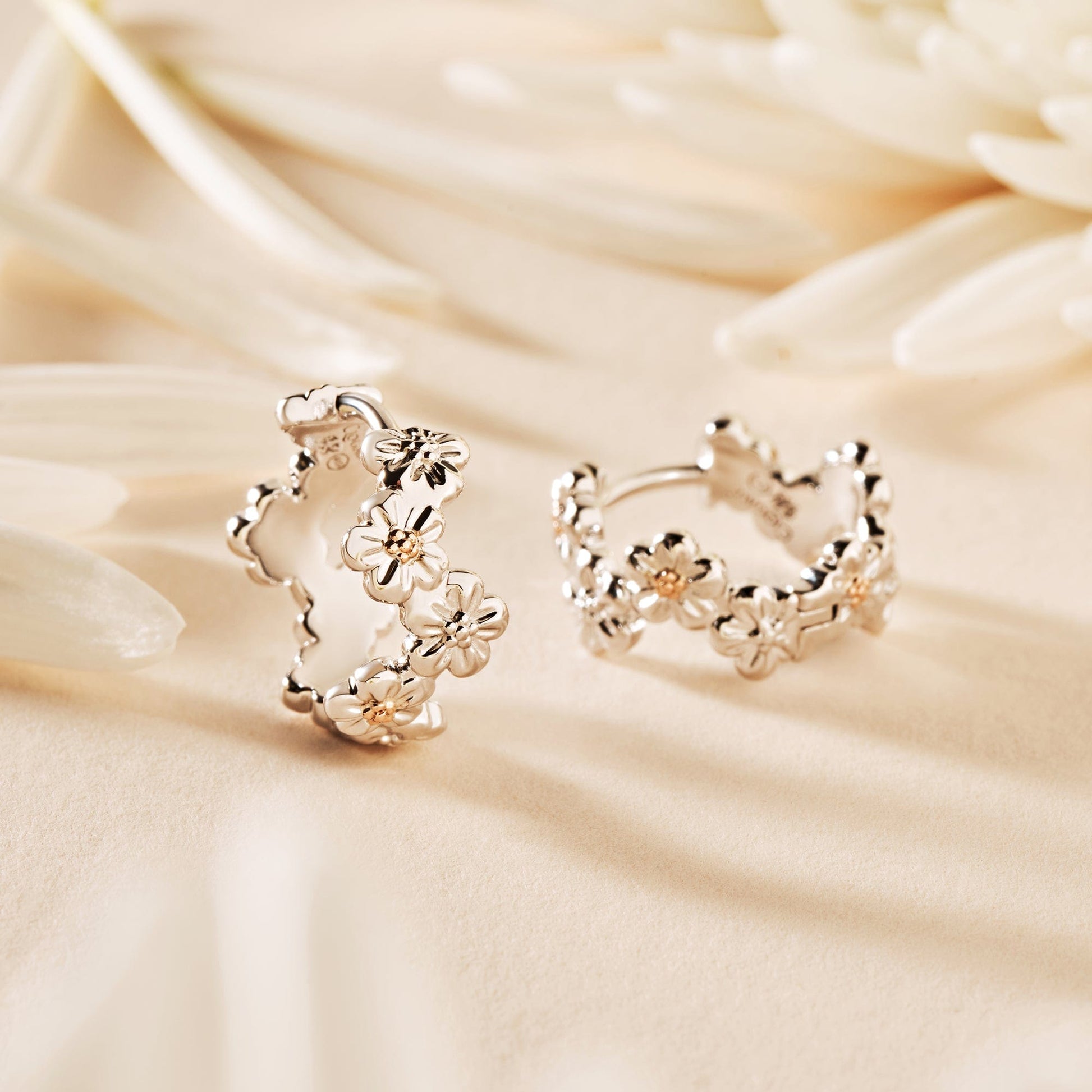 Nature's Wonder Sterling Silver Forget-Me-Not Huggie Hoop Earrings