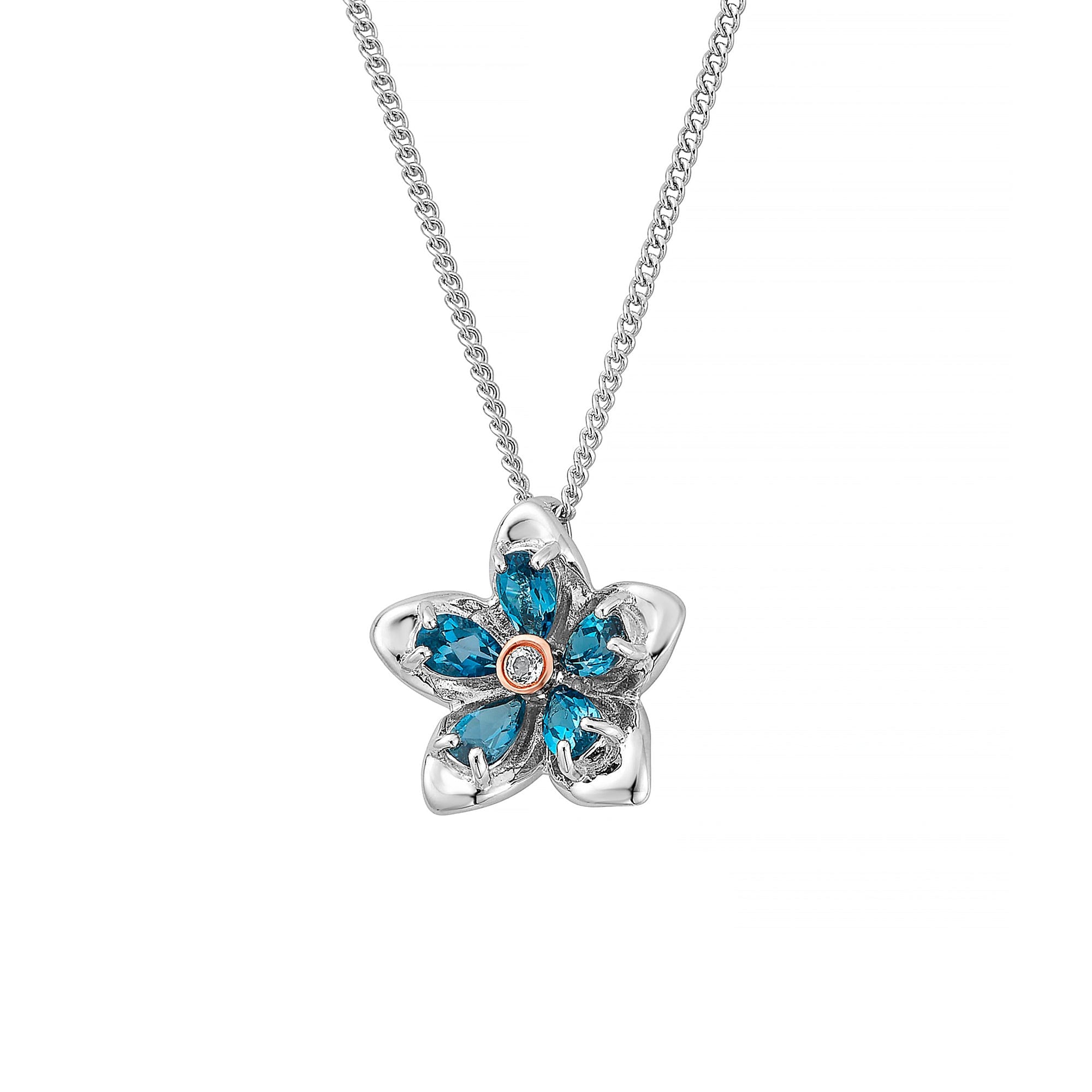 Forget Me Not Silver and London Blue Topaz Pendant Clogau