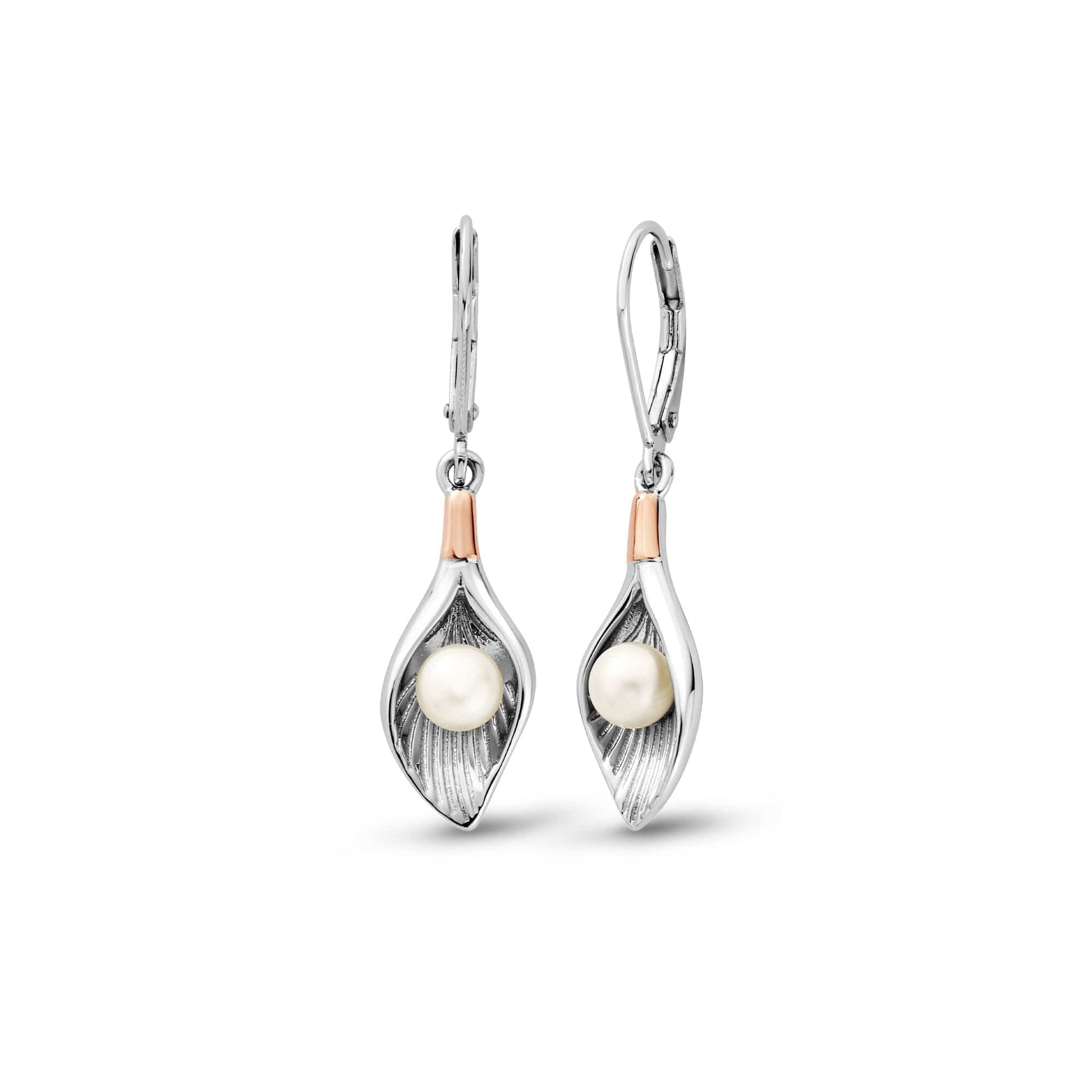 Nature's Wonder Sterling Silver Oyster Shell Drop Earrings with Pearls