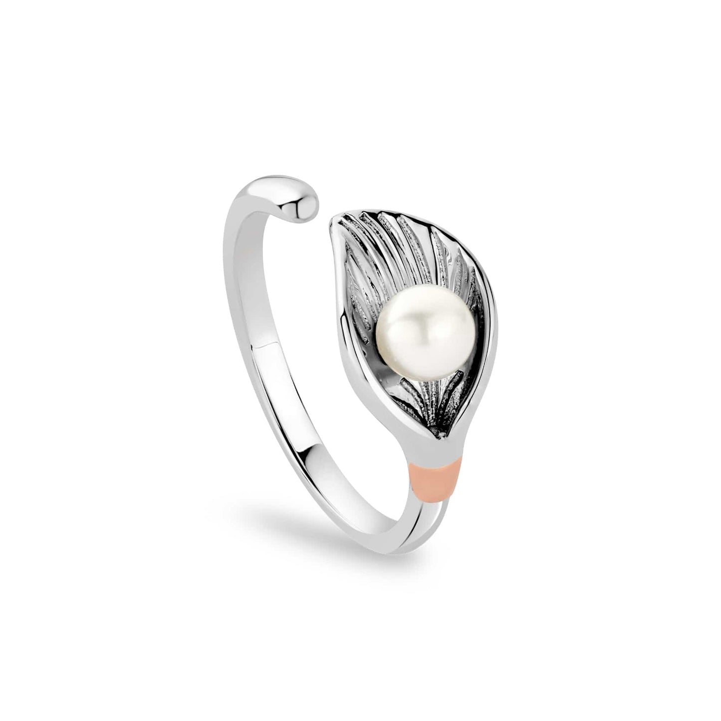 Nature's Wonder Sterling Silver Oyster Shell Ring with Pearl