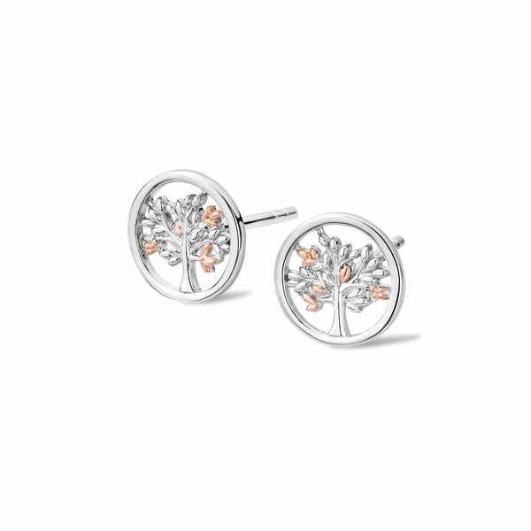 Tree of Life Circle Silver Stud Earrings Clogau