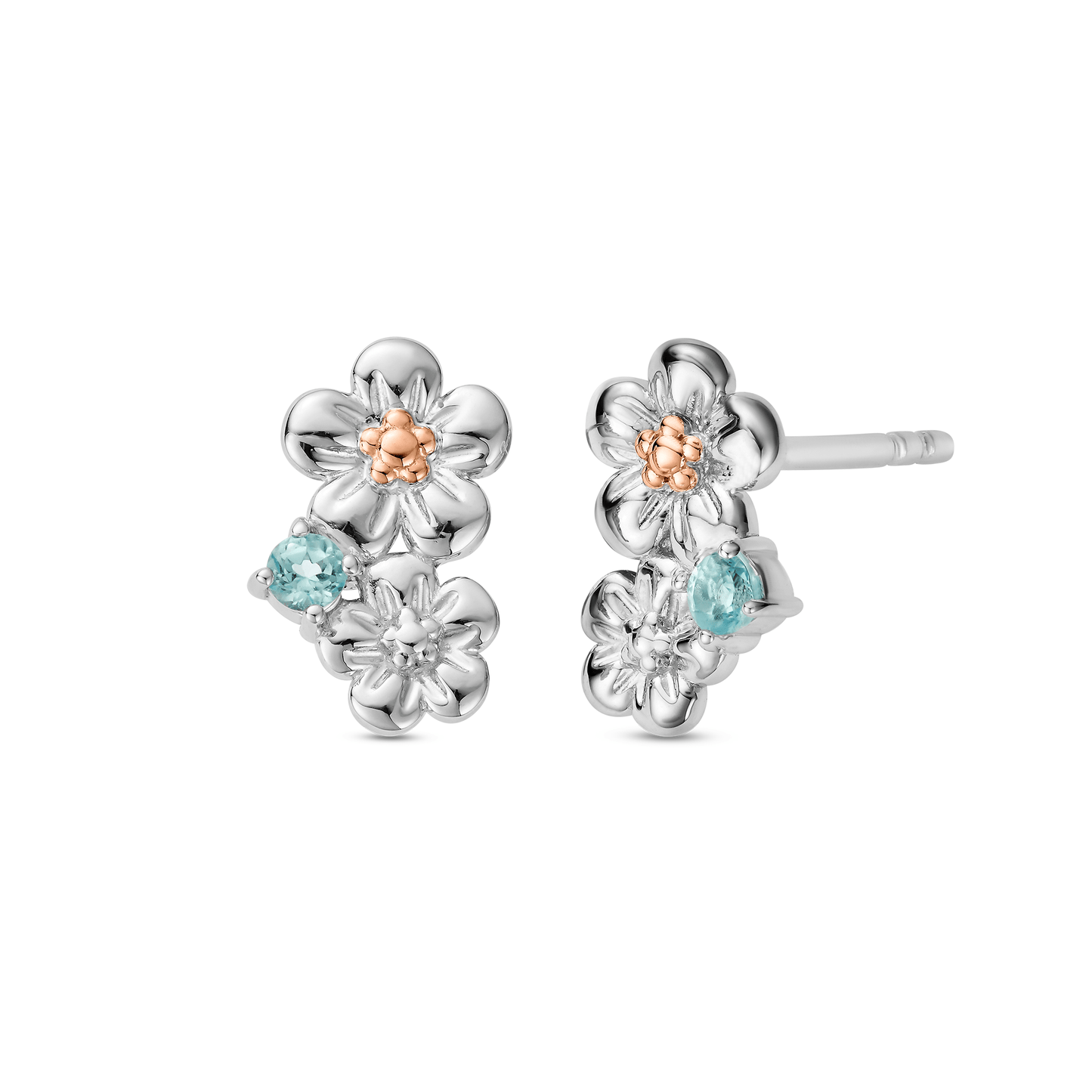 Nature's Wonder Sterling Silver Forget-Me-Not Cluster Stud Earrings with Swiss Blue Topaz