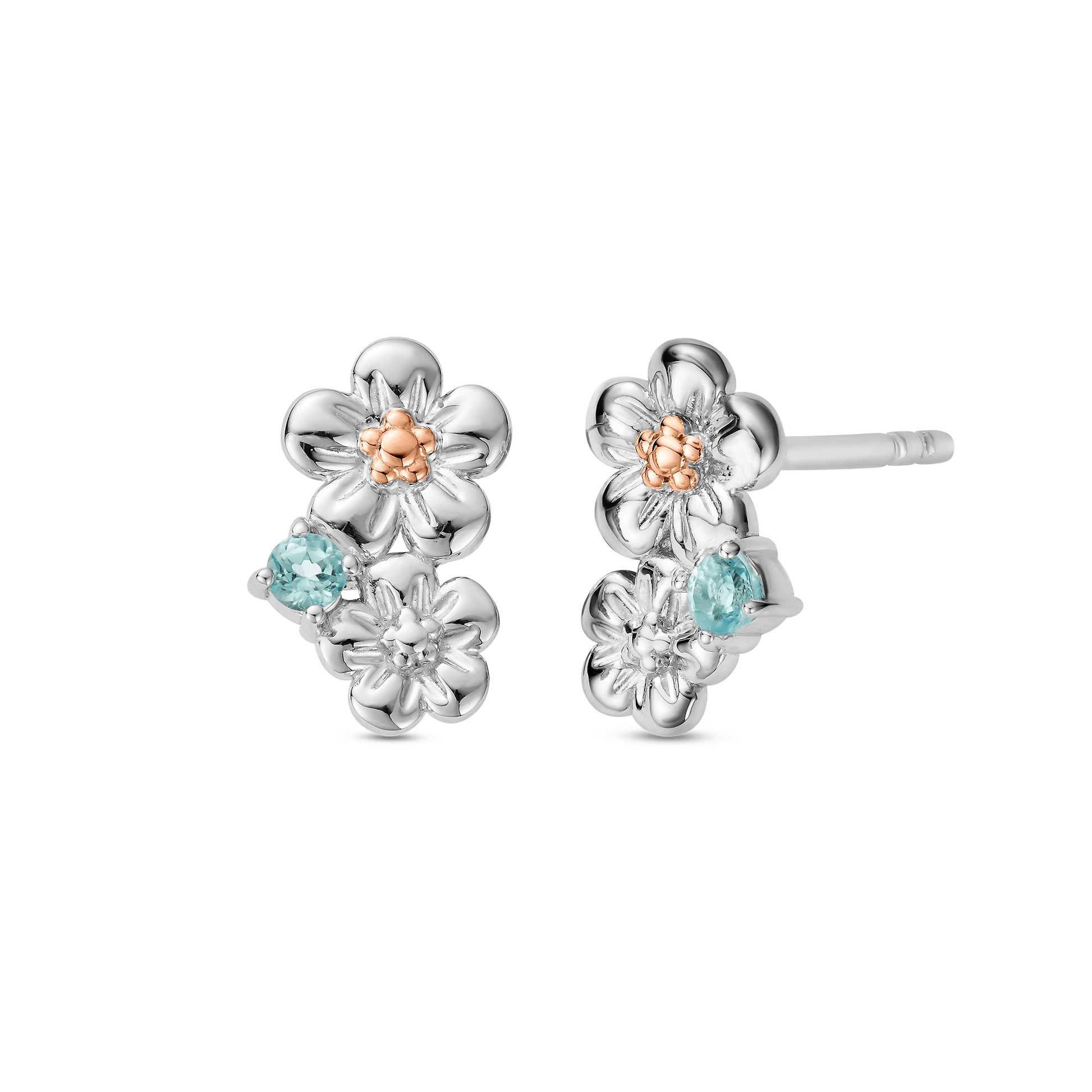 Nature's Wonder Sterling Silver Forget-Me-Not Cluster Stud Earrings with Swiss Blue Topaz
