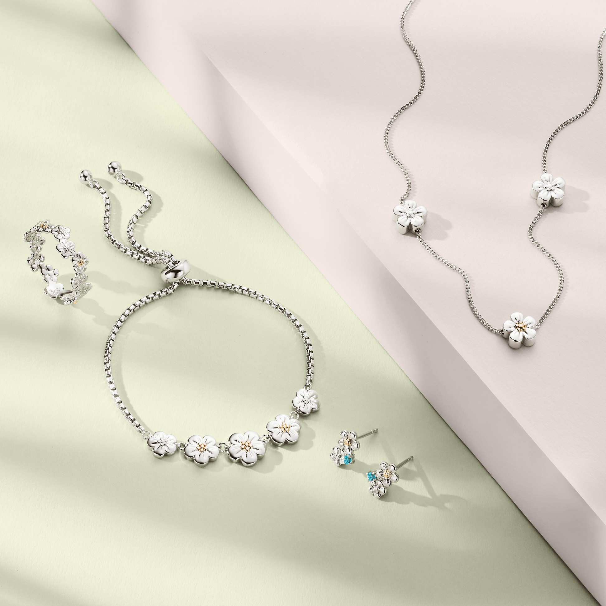 Nature's Wonder Sterling Silver Forget-Me-Not Cluster Stud Earrings with Swiss Blue Topaz