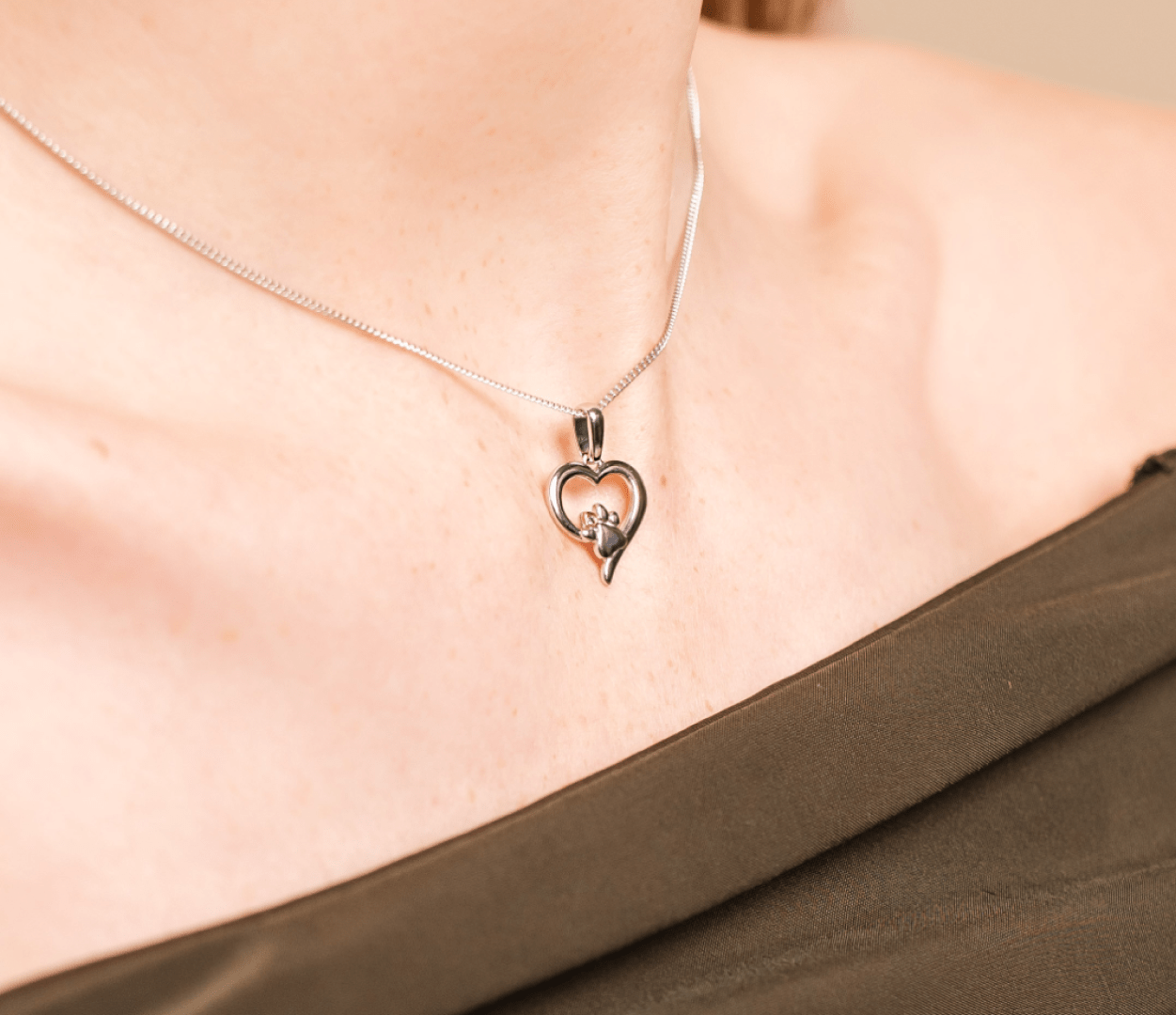 Paw Prints Sterling Silver Heart Pendant with Topaz