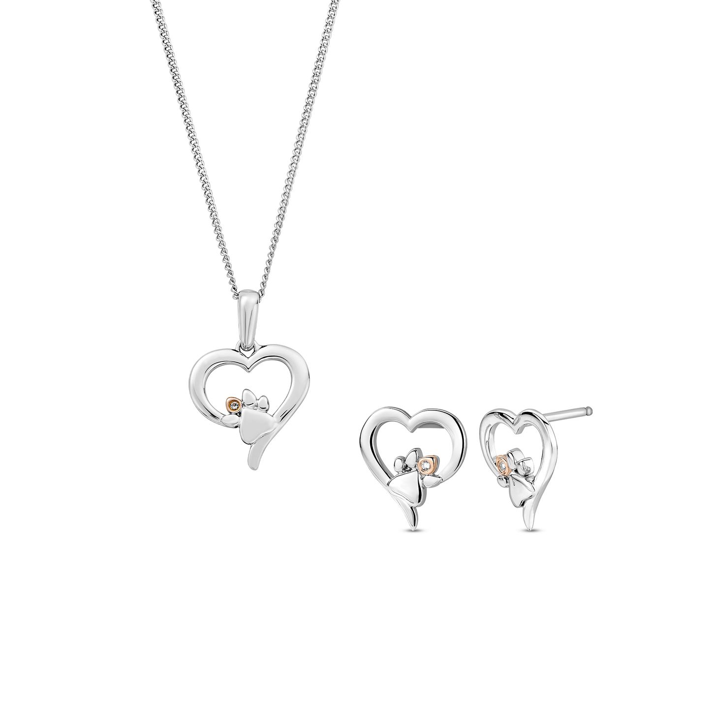 Paw Prints Sterling Silver Heart Pendant with Topaz Set