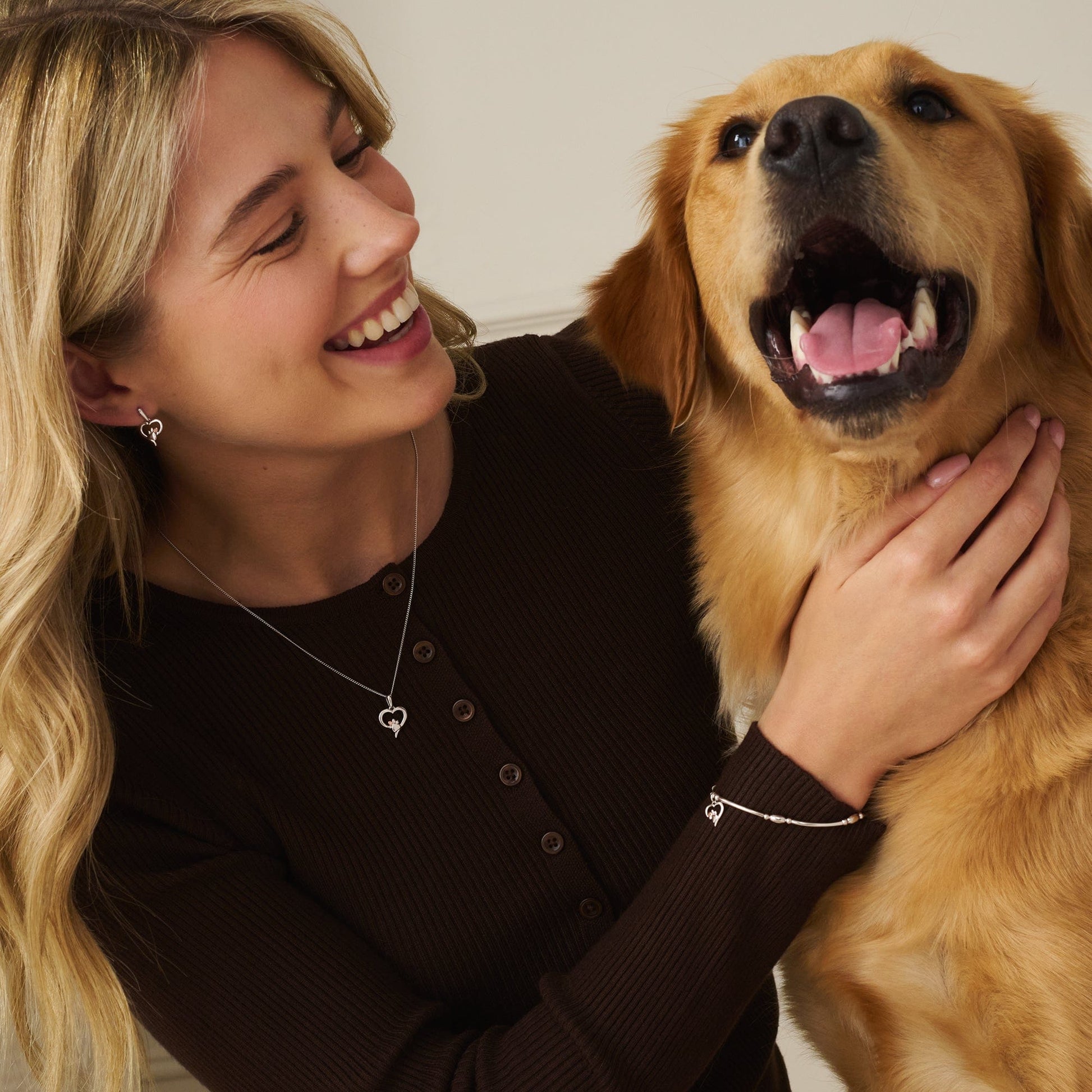 Paw Prints Sterling Silver Heart Pendant with Topaz