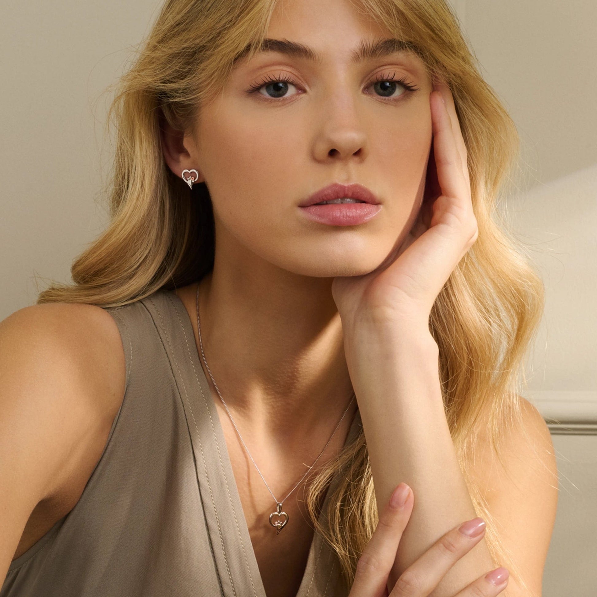 Paw Prints Sterling Silver Heart Pendant with Topaz