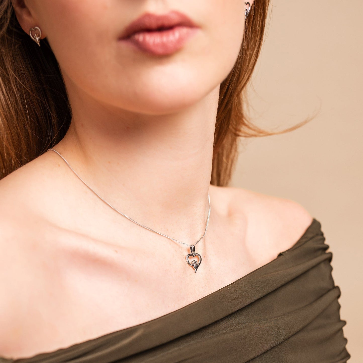 Paw Prints Sterling Silver Heart Pendant with Topaz