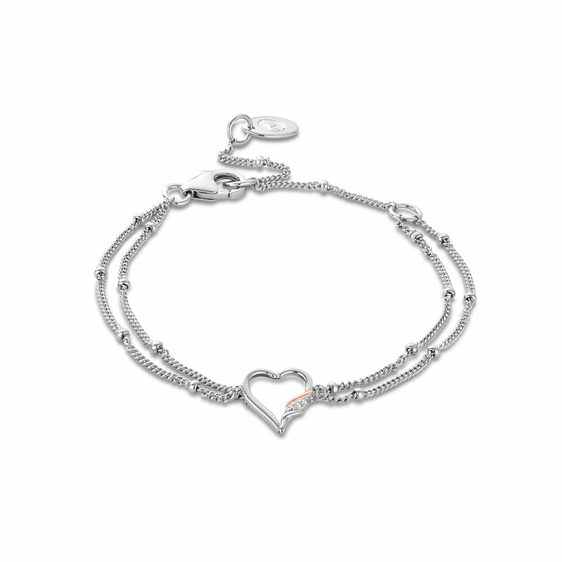 Past Present Future® Sterling Silver Heart Double-Chain Bracelet with Topaz