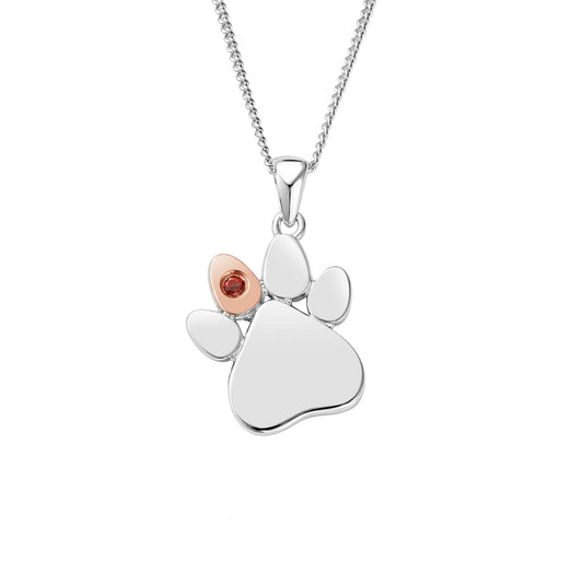 Paw Prints Sterling Silver Birthstone Pendant for January with Red Garnet