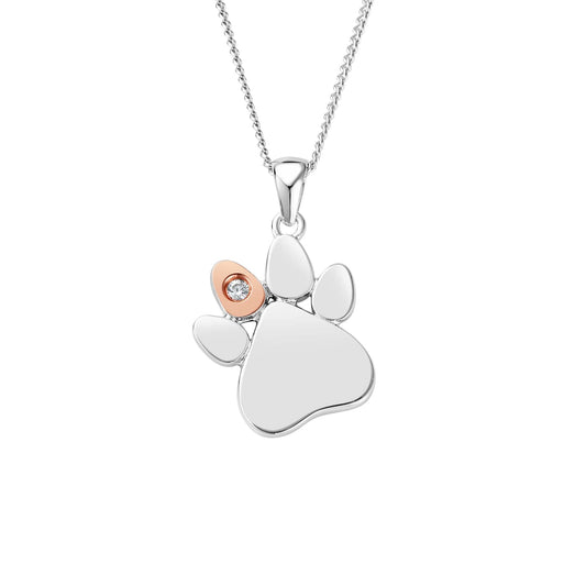 Paw Prints Sterling Silver Birthstone Pendant for April with Zircon