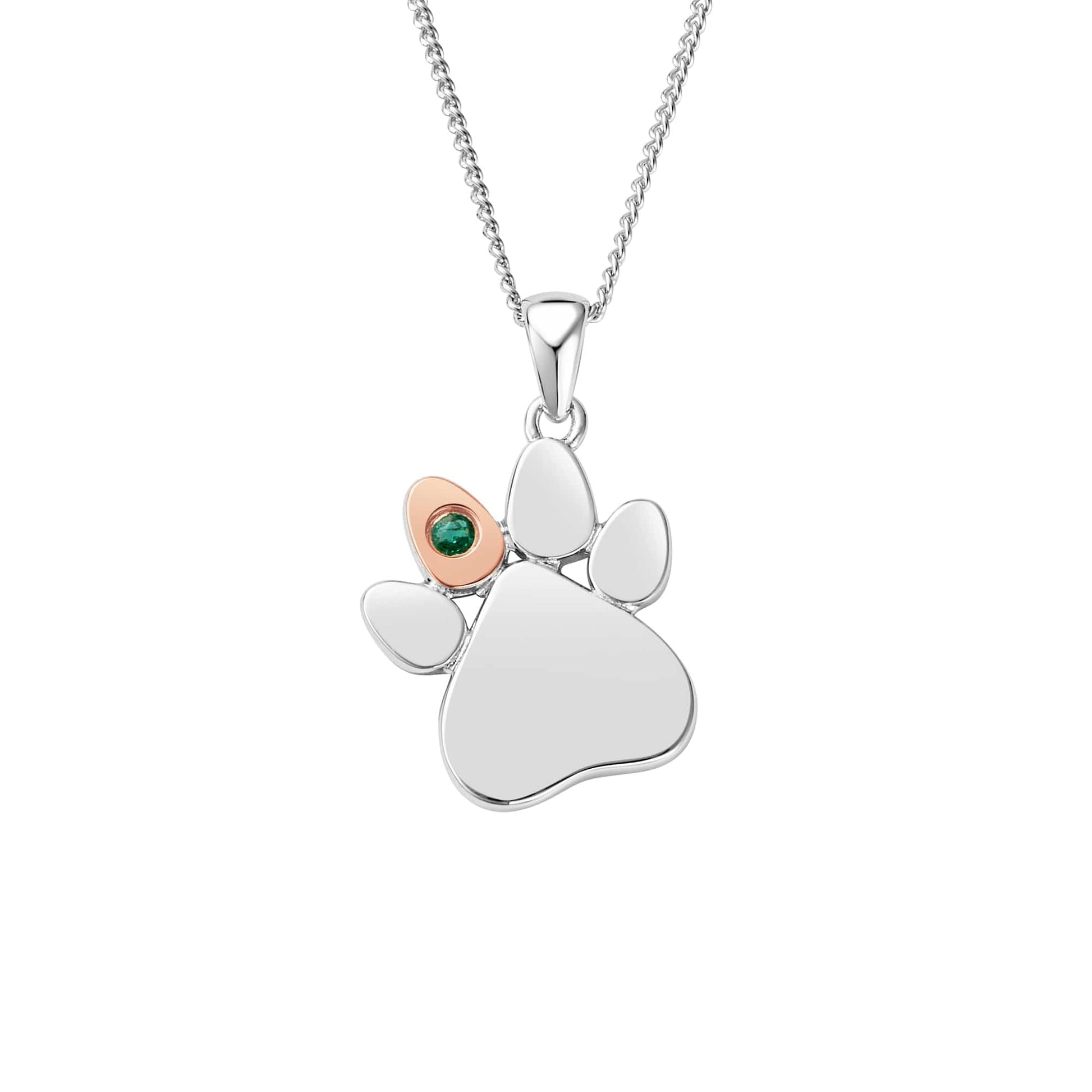 Paw Prints on My Heart Silver Birthstone Pendant – May