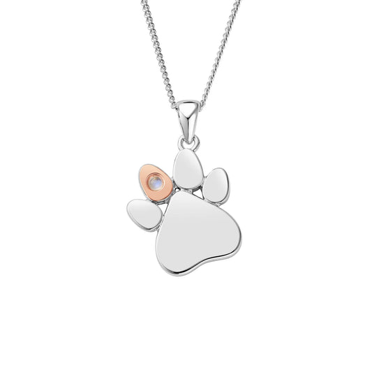 Paw Prints Sterling Silver Birthstone Pendant for June with Moonstone