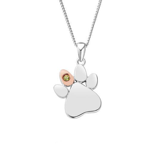 Paw Prints Sterling Silver Birthstone Pendant for August with Peridot