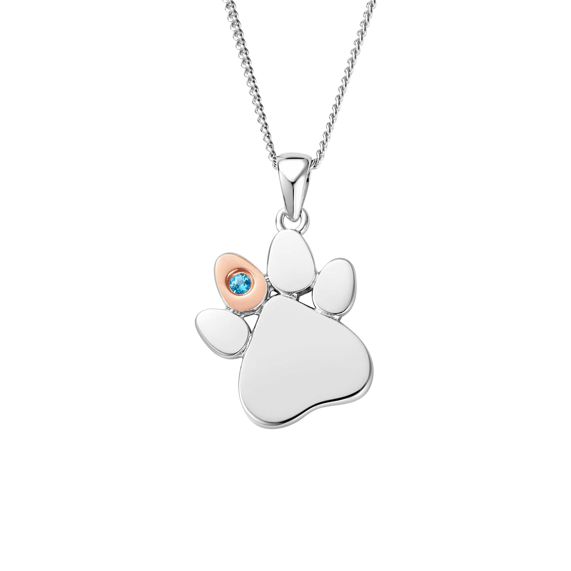 Paw Prints Sterling Silver Birthstone Pendant for December with Blue Topaz