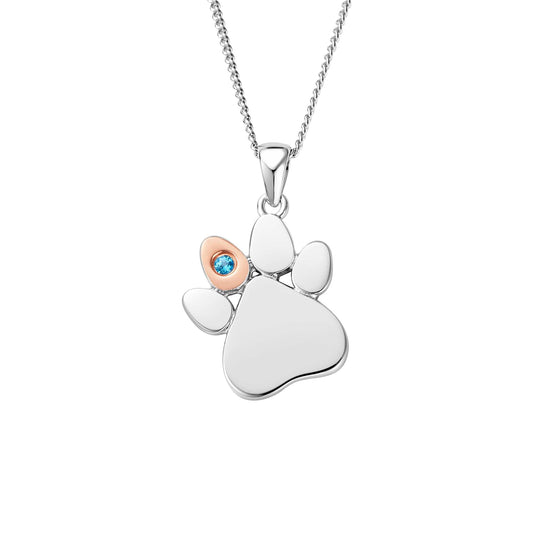Paw Prints Sterling Silver Birthstone Pendant for December with Blue Topaz
