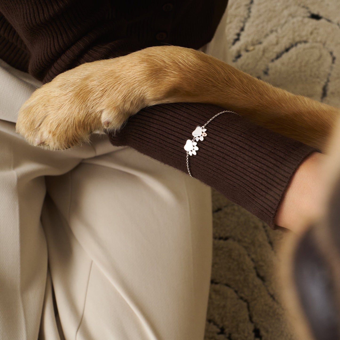Paw Prints Sterling Silver Double-Paw Bracelet with Topaz