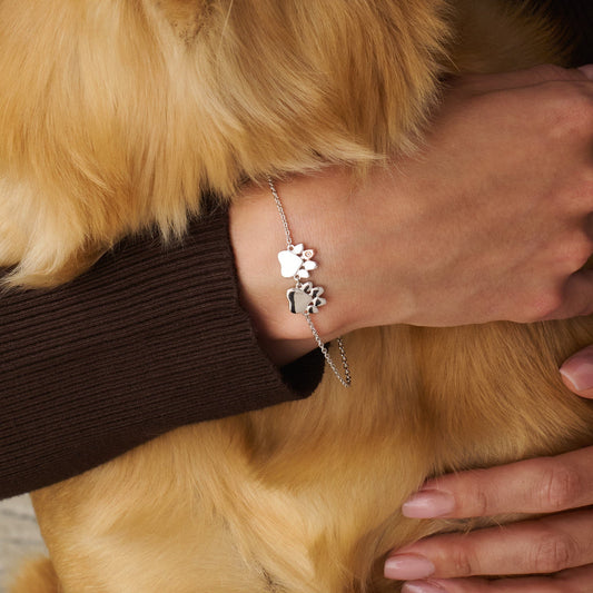 Paw Prints Sterling Silver Double-Paw Bracelet with Topaz