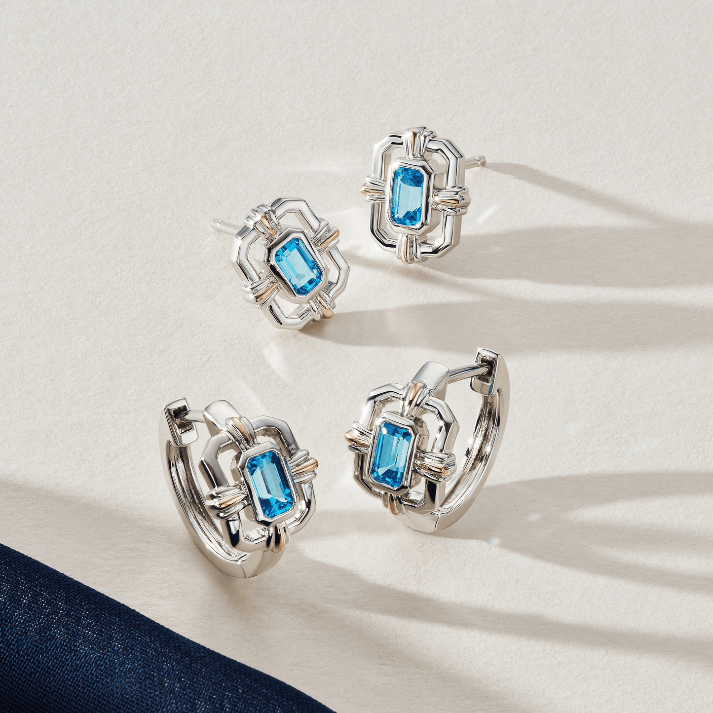 Royal Clogau® Sterling Silver Gateways Huggie Hoop Earrings with Swiss Blue Topaz