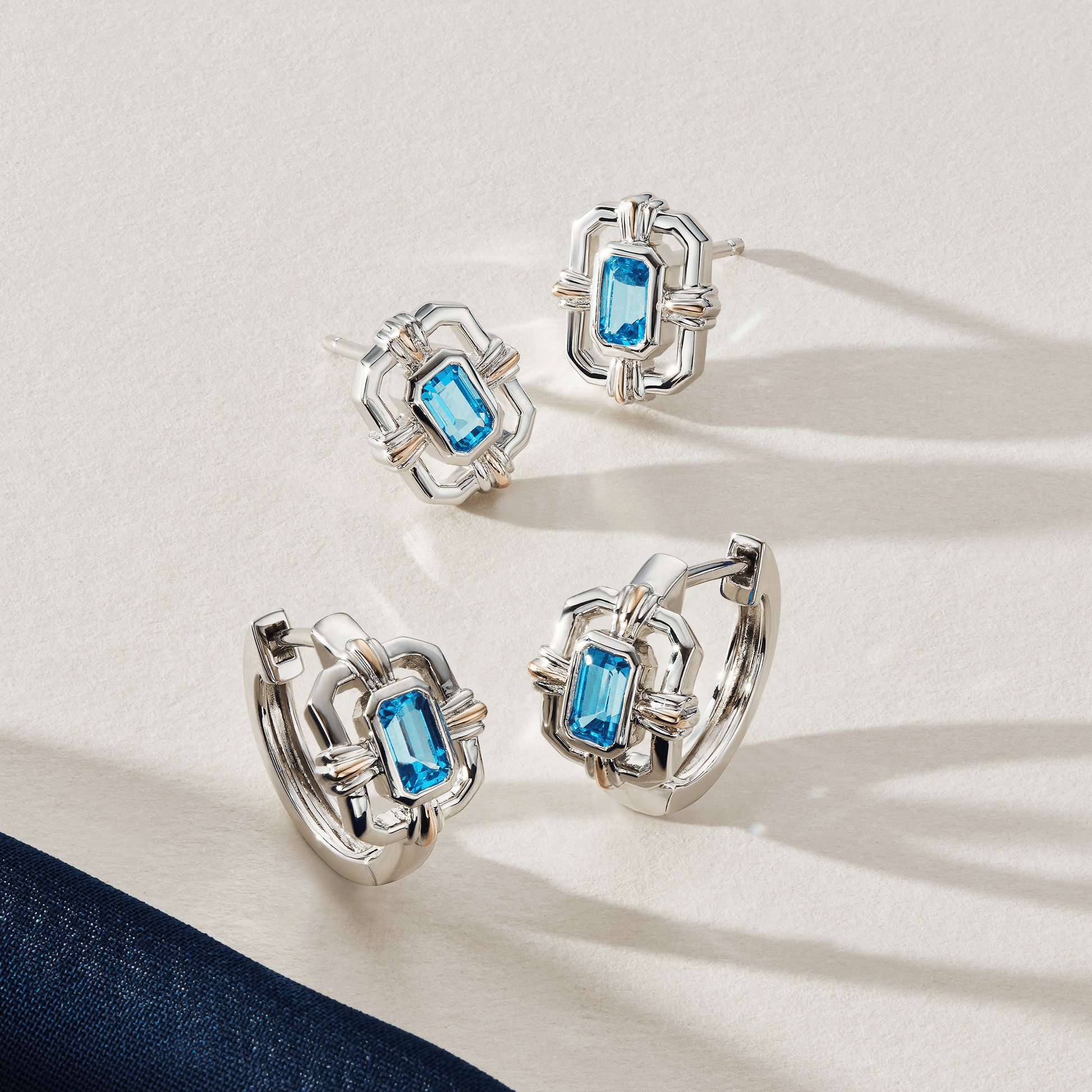 Royal Clogau® Sterling Silver Gateways Huggie Hoop Earrings with Swiss Blue Topaz